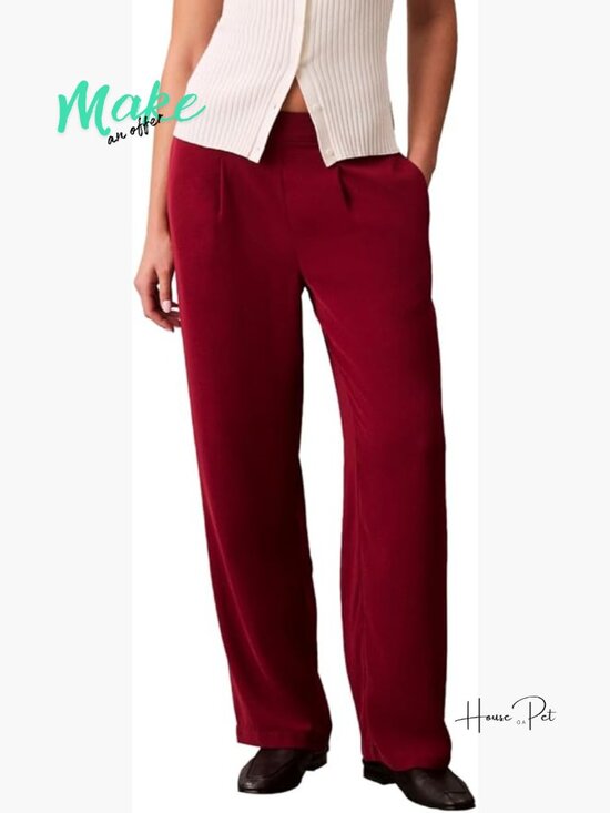 Calvin Klein Pants - Calvin Klein Crepe Wide Leg Trouser, Elastic Waist, Pull-On Work Pants XS